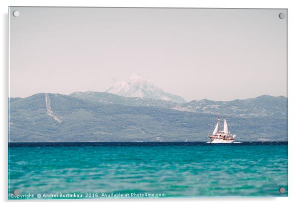 Sailing ship sails in the Aegean Sea Acrylic by Andrei Bortnikau