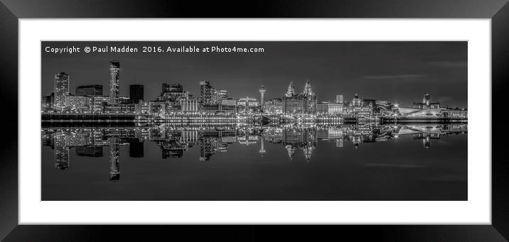 Liverpool skyline panorama at night Framed Mounted Print by Paul Madden