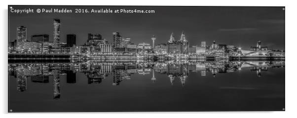 Liverpool skyline panorama at night Acrylic by Paul Madden