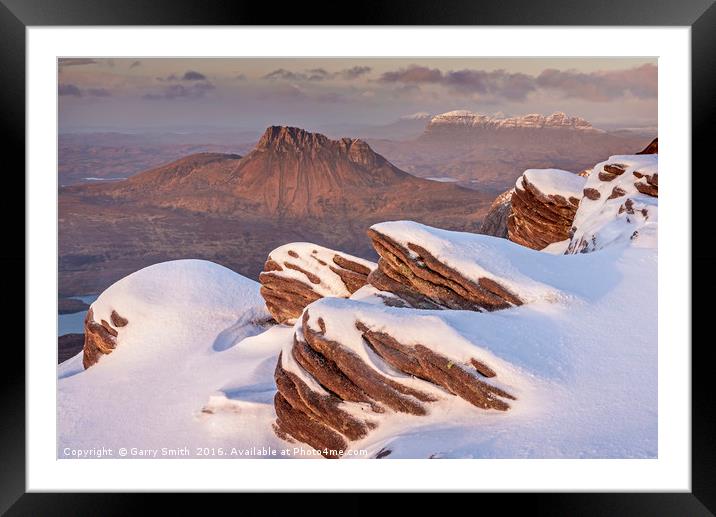 Stac Pollaidh and Suilven from The Fiddler. Framed Mounted Print by Garry Smith