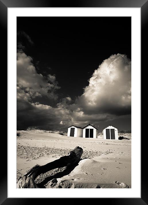 Three beach huts Framed Mounted Print by Simon Wrigglesworth