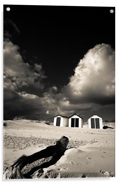 Three beach huts Acrylic by Simon Wrigglesworth