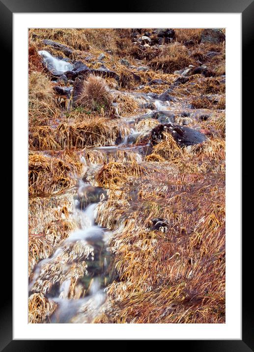 Mountain stream and orange grass in Autumn. Cumbri Framed Mounted Print by Liam Grant