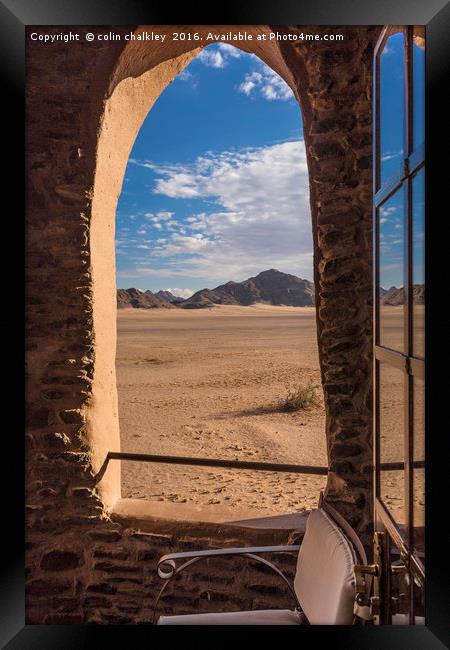 View on to the Namib Desert from Le Mirage Resort Framed Print by colin chalkley