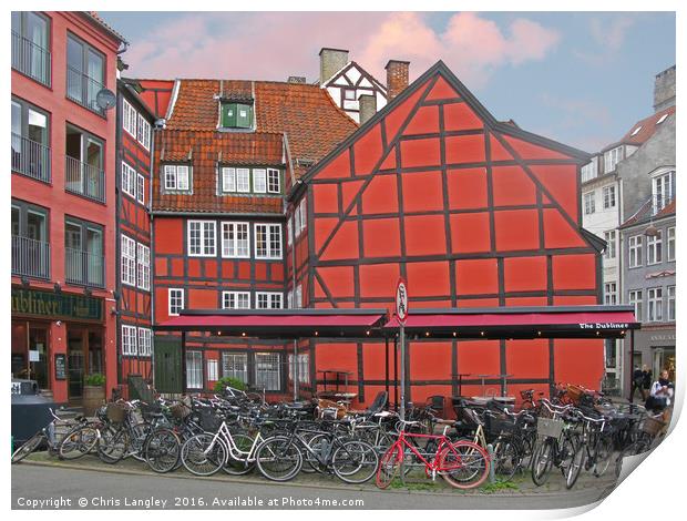 The Red Bicycle, Copenhagen, Denmark Print by Chris Langley