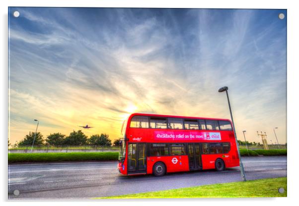 London Bus Sunset Acrylic by David Pyatt