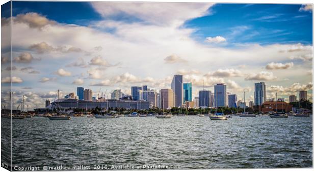 Yachts and Cruise Ship Against Miami Skyline Canvas Print by matthew  mallett