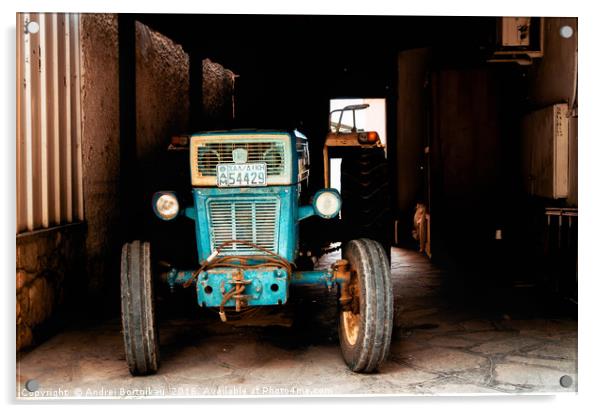 Greek tractor in the garage, Halkidiki Acrylic by Andrei Bortnikau