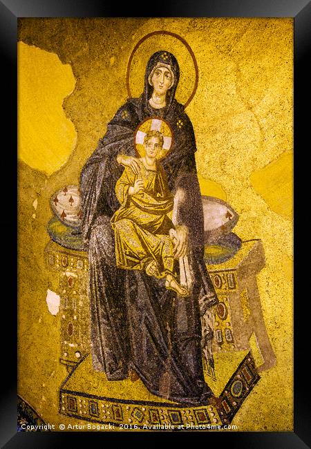 Virgin Mary and Jesus Mosaic Framed Print by Artur Bogacki