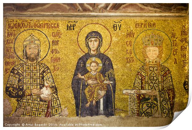 Byzantine Mosaic in Hagia Sophia Print by Artur Bogacki