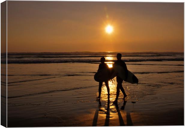 Sunset Surf, Perranporth, Cornwall Canvas Print by Brian Pierce