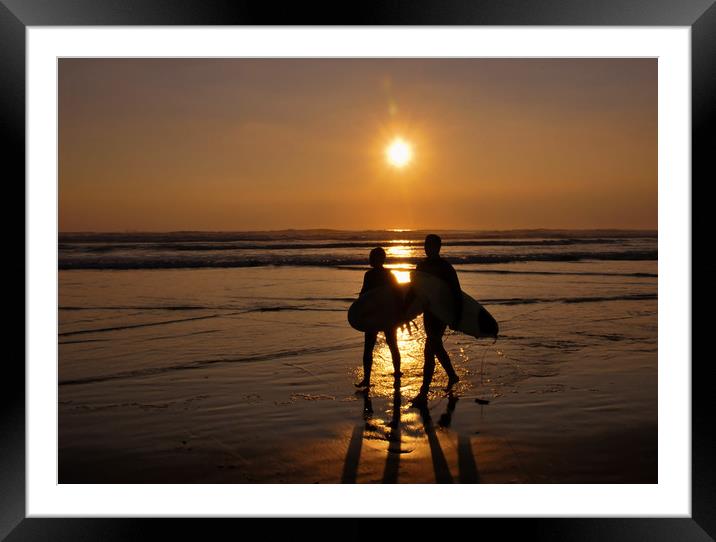 Sunset Surf, Perranporth, Cornwall Framed Mounted Print by Brian Pierce
