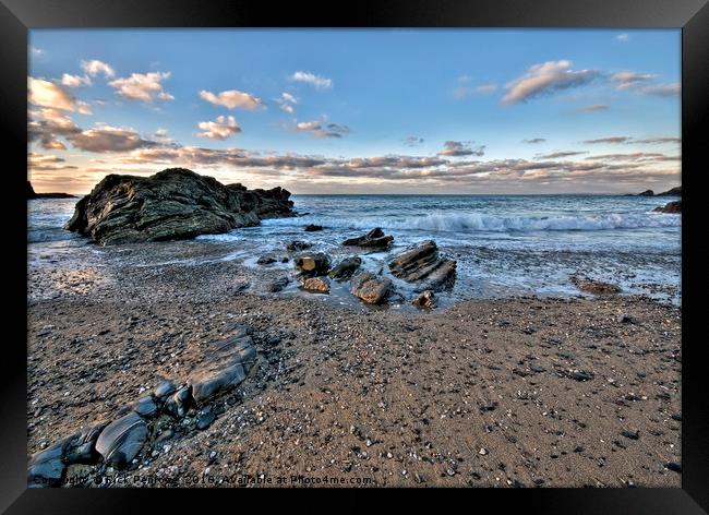 On The Beach At Dollar Cove Framed Print by Rick Penrose