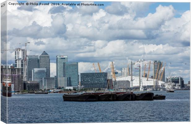 City of London and the O2 Arena at Docklands  Canvas Print by Philip Pound