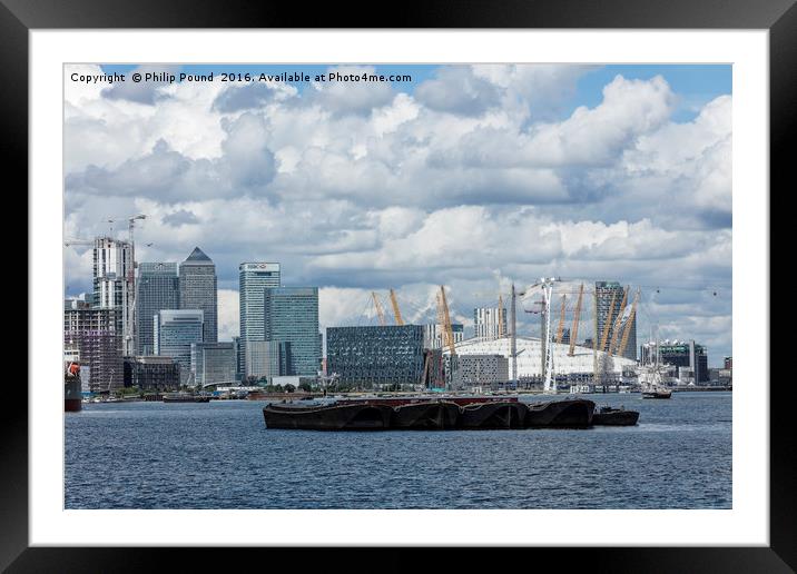 City of London and the O2 Arena at Docklands  Framed Mounted Print by Philip Pound