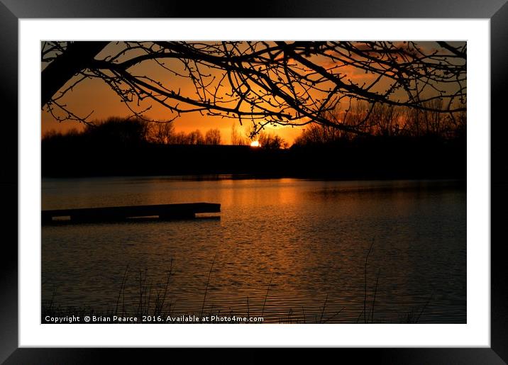Sunset at Theale lakes Berkshire Framed Mounted Print by Brian Pearce