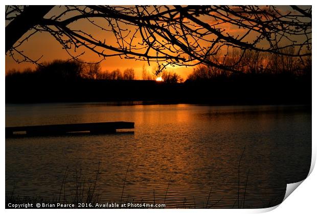 Sunset at Theale lakes Berkshire Print by Brian Pearce