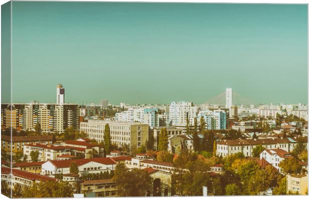 Aerial View Of Bucharest City Skyline Canvas Print by Radu Bercan