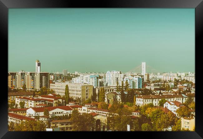 Aerial View Of Bucharest City Skyline Framed Print by Radu Bercan