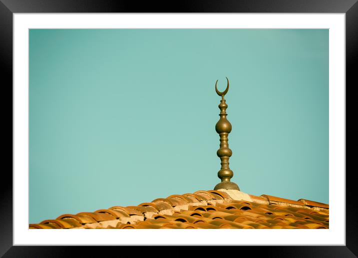 Islamic Religion Crescent Moon Sign On Mosque Framed Mounted Print by Radu Bercan