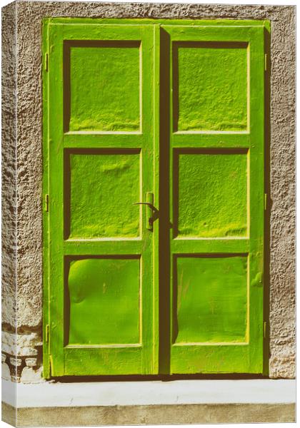 Green Door On Concrete Wall Canvas Print by Radu Bercan