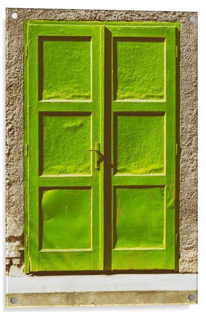 Green Door On Concrete Wall Acrylic by Radu Bercan