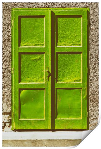 Green Door On Concrete Wall Print by Radu Bercan
