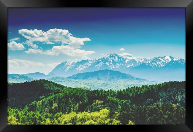 Carpathian Mountains Landscape With Blue Sky Framed Print by Radu Bercan