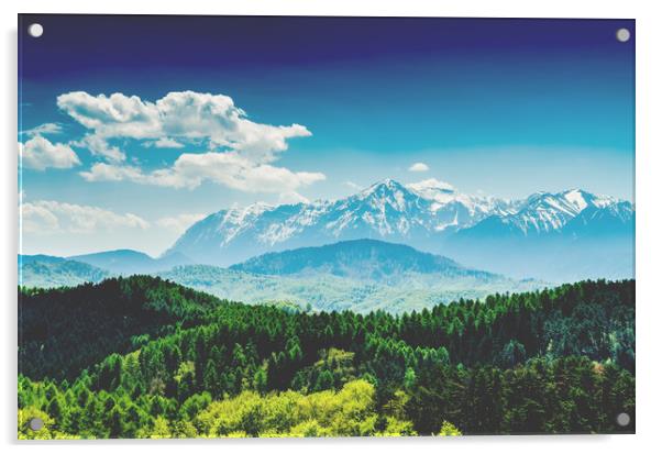 Carpathian Mountains Landscape With Blue Sky Acrylic by Radu Bercan
