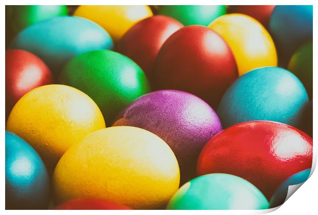 Colorful Easter Eggs In Basket Print by Radu Bercan