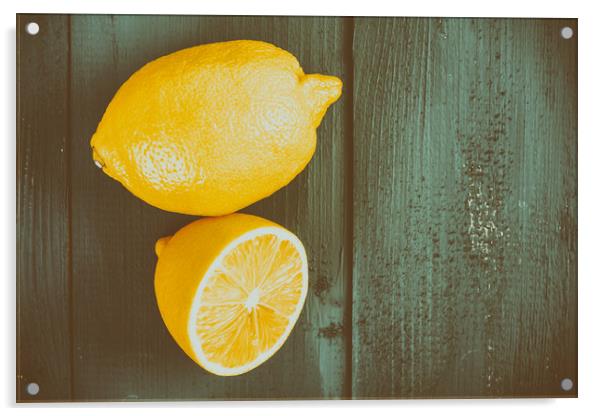 Fresh Yellow Lemons On Wooden Table Acrylic by Radu Bercan