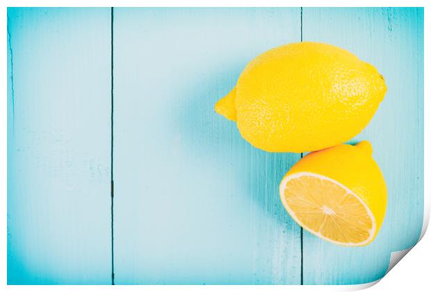 Fresh Yellow Lemons On Wooden Table Print by Radu Bercan