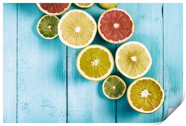Orange, Grapefruit And Lemon Citrus Fruit Slices Print by Radu Bercan