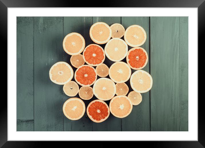 Orange, Grapefruit And Lemon Citrus Fruit Slices Framed Mounted Print by Radu Bercan