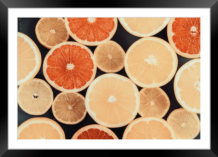 Orange, Grapefruit And Lemon Citrus Fruit Slices Framed Mounted Print by Radu Bercan