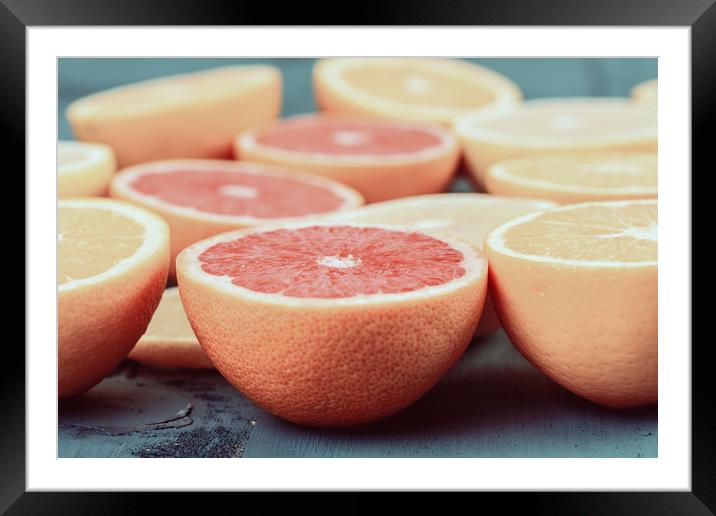 Orange, Grapefruit And Lemon Citrus Fruit Slices Framed Mounted Print by Radu Bercan