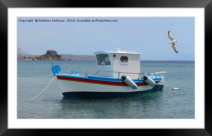         GREEK FISHING BOAT IN KEFALOS KOS          Framed Mounted Print by Anthony Kellaway