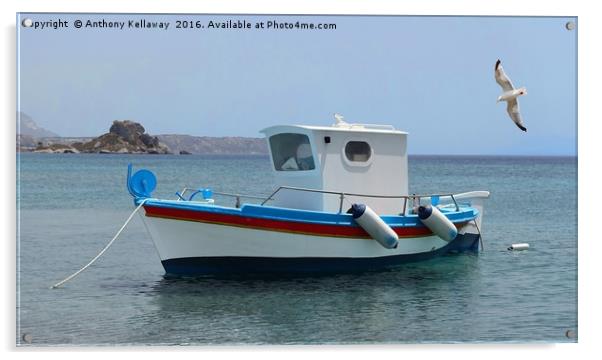         GREEK FISHING BOAT IN KEFALOS KOS          Acrylic by Anthony Kellaway