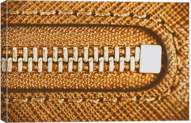 Zipper Closeup On Brown Leather Wallet Canvas Print by Radu Bercan