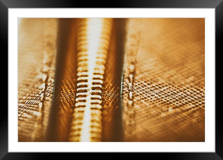Zipper Closeup On Brown Leather Wallet Framed Mounted Print by Radu Bercan