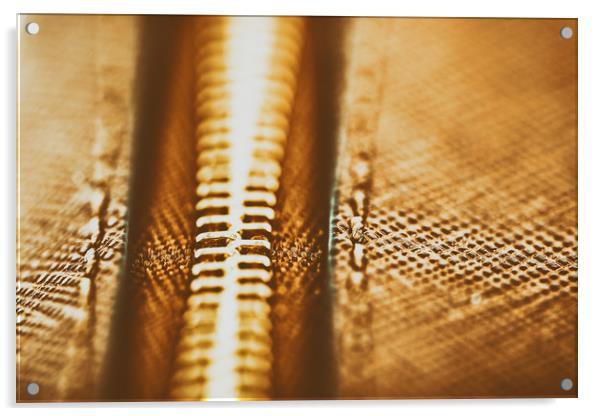 Zipper Closeup On Brown Leather Wallet Acrylic by Radu Bercan