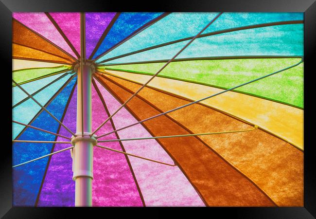 Rainbow Colored Umbrella Abstract Background Framed Print by Radu Bercan