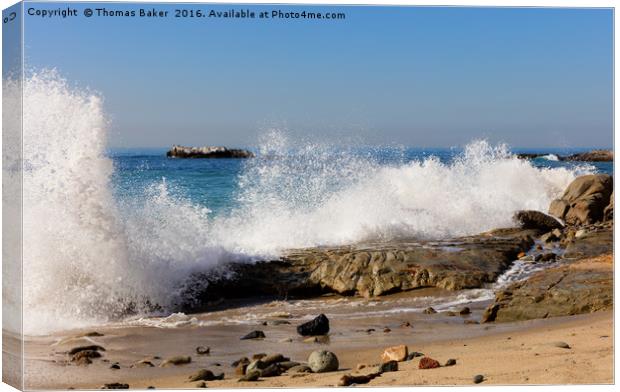 Ocean waves hitting rocks on Laguna Beach in Calif Canvas Print by Thomas Baker