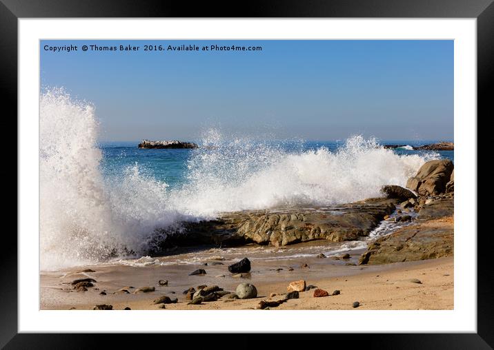 Ocean waves hitting rocks on Laguna Beach in Calif Framed Mounted Print by Thomas Baker