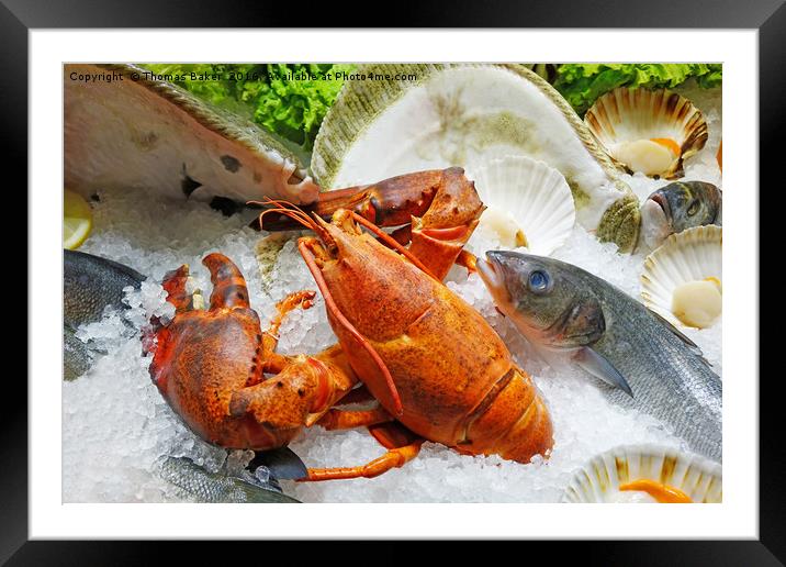 Fresh Seafood on Ice  Framed Mounted Print by Thomas Baker