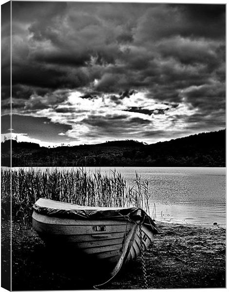 Wooden Boat , Loch Ard In B&W. Canvas Print by Aj’s Images