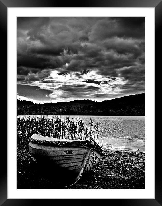 Wooden Boat , Loch Ard In B&W. Framed Mounted Print by Aj’s Images
