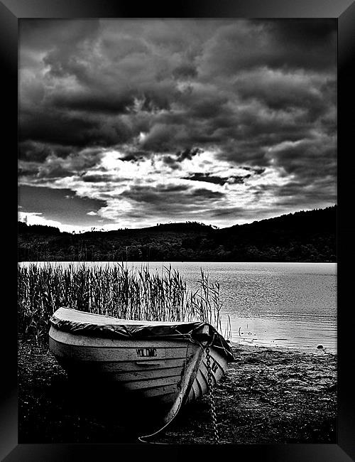 Wooden Boat , Loch Ard In B&W. Framed Print by Aj’s Images