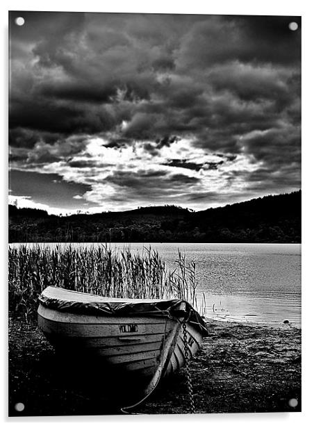 Wooden Boat , Loch Ard In B&W. Acrylic by Aj’s Images