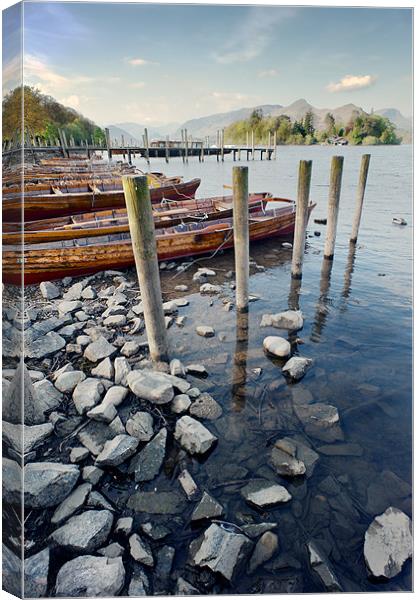 Boats and Poles on Derwent Water Canvas Print by Stephen Mole